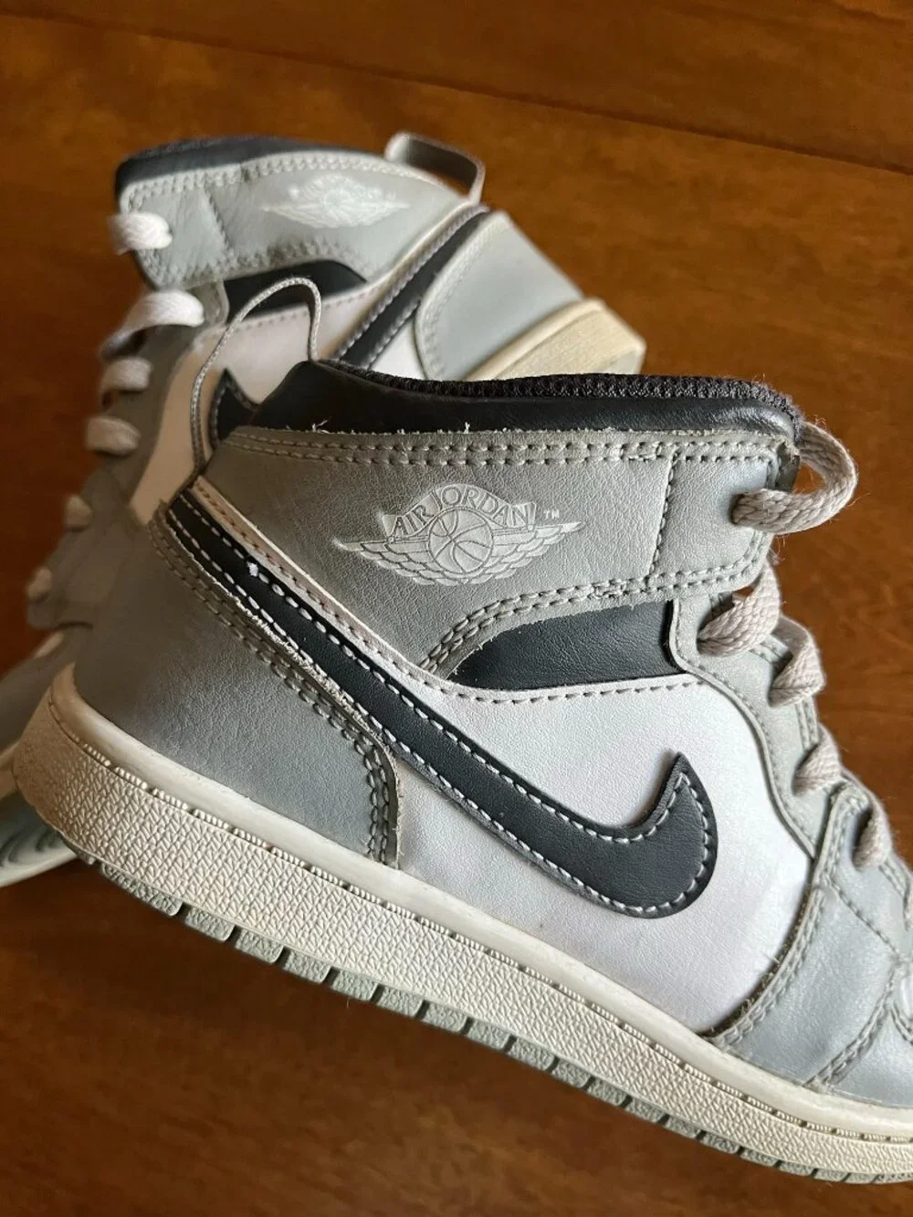 Nike Jordan 1 Mid gray and white sneakers 2Y